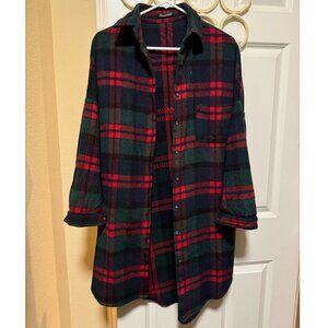 Plaid Oversized Button Up Boyfriend Shirt, Deep Rich Colors, Size Medium